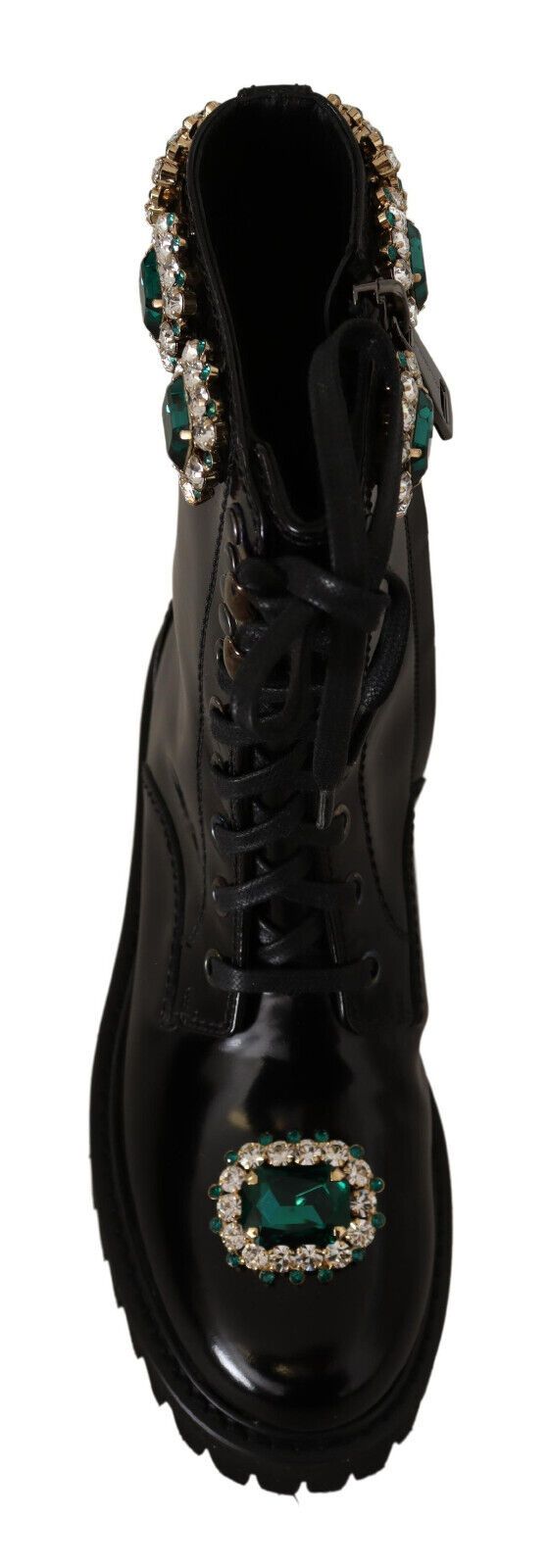 Schwarz Leder Crystal Combat Stiefel Schuhe