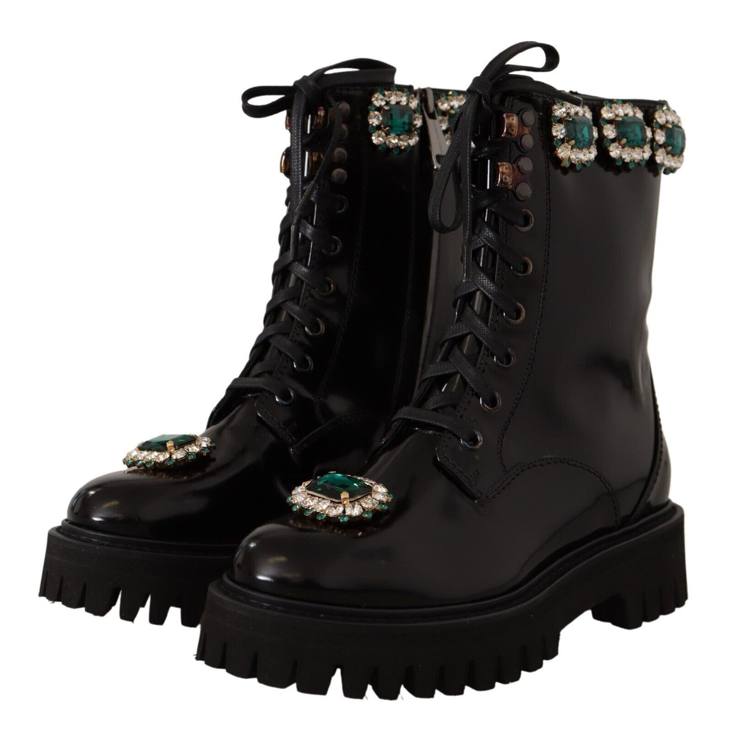 Schwarz Leder Crystal Combat Stiefel Schuhe