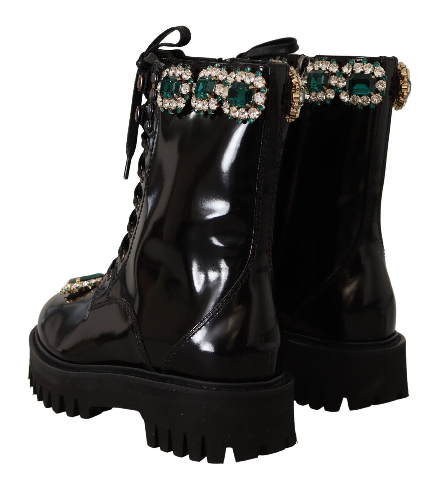 Schwarz Leder Crystal Combat Stiefel Schuhe