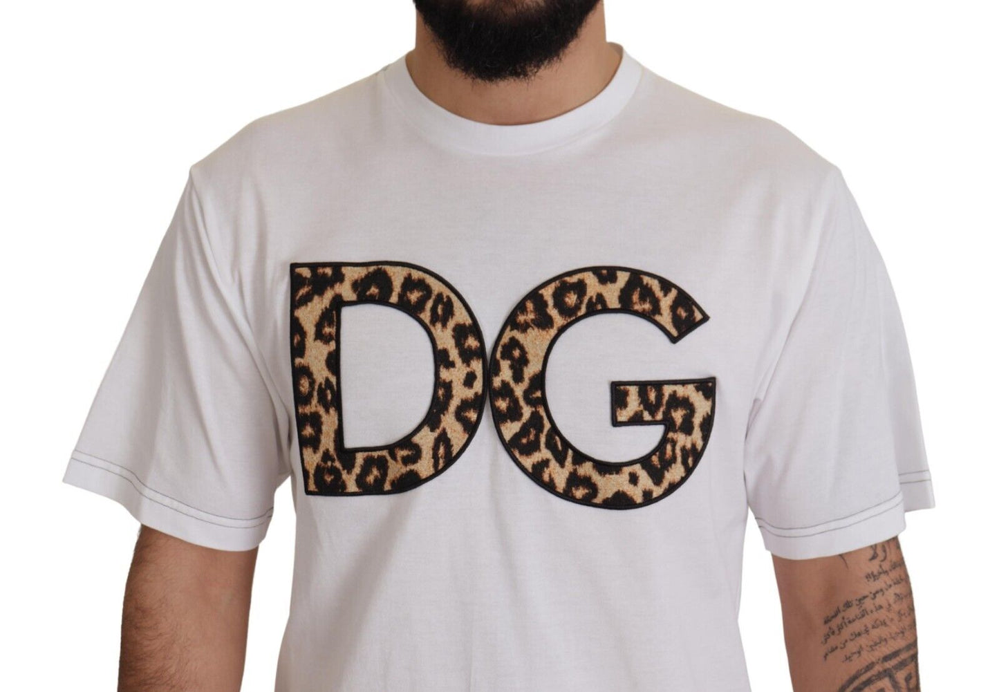 Weißes DG Leopard Logo T-Shirt mit Rundhalsausschnitt