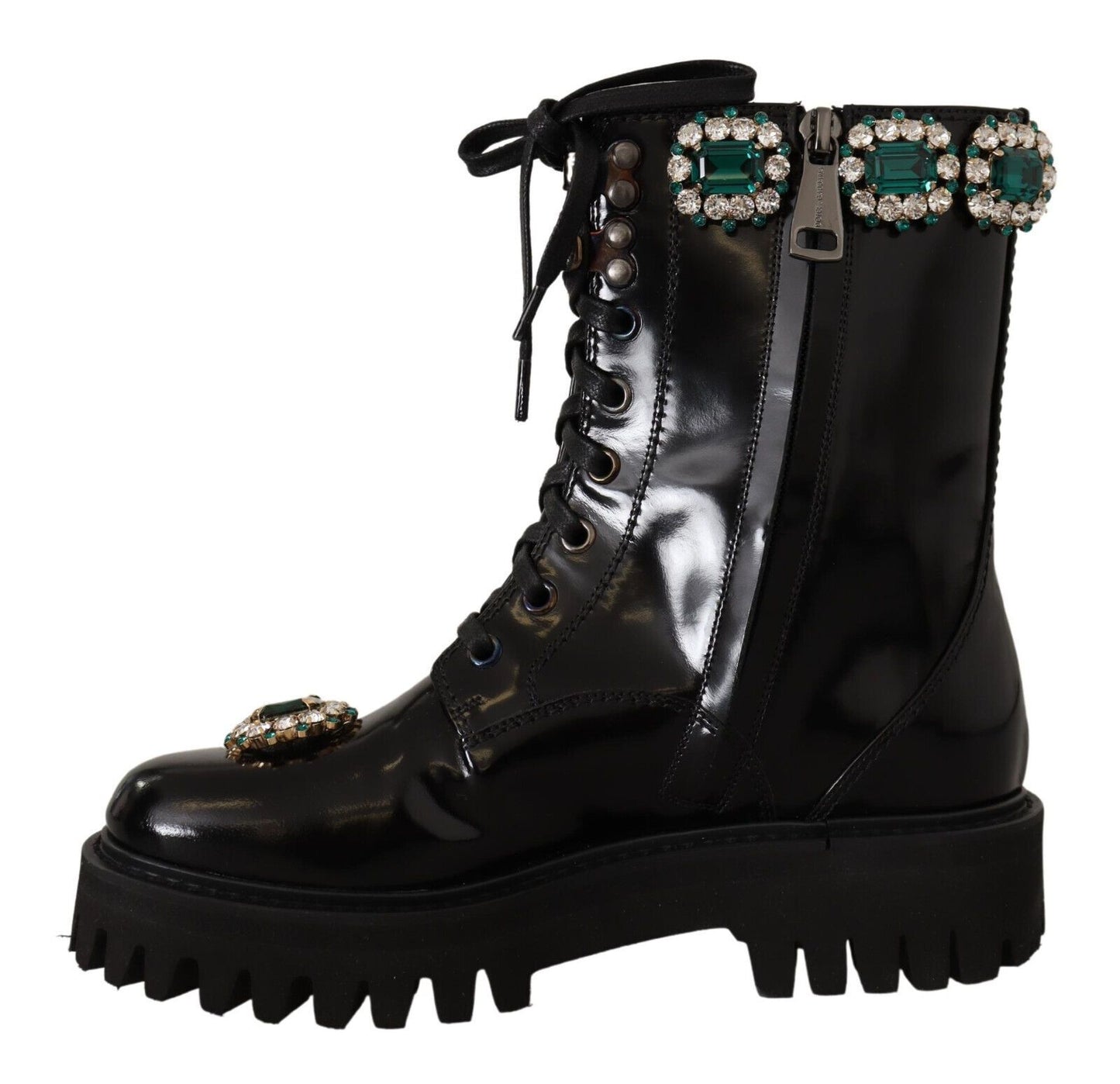 Schwarz Leder Crystal Combat Stiefel Schuhe
