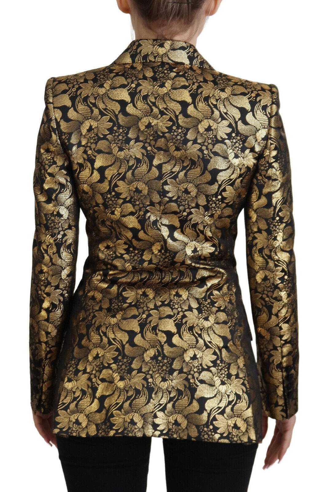 Schwarz Gold Jacquard Mantel Blazer Jacke