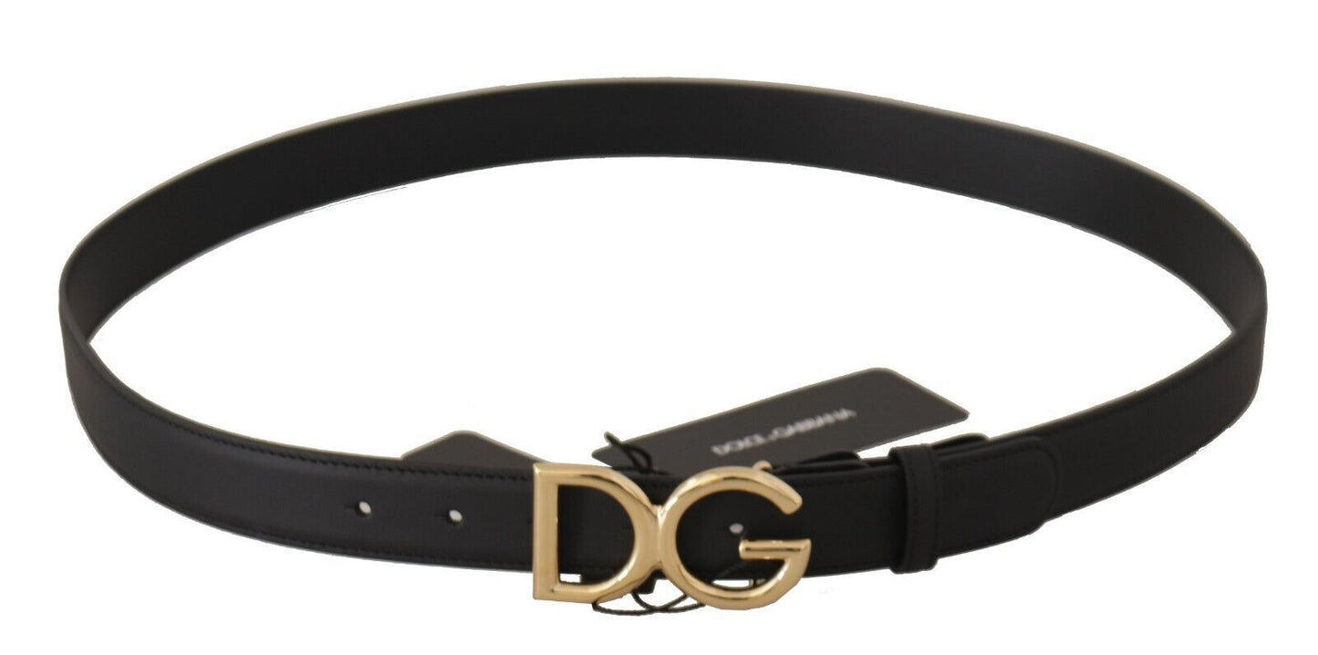 Schwarzes Leder Gold Metall DG Logo Taille Schnalle Gürtel