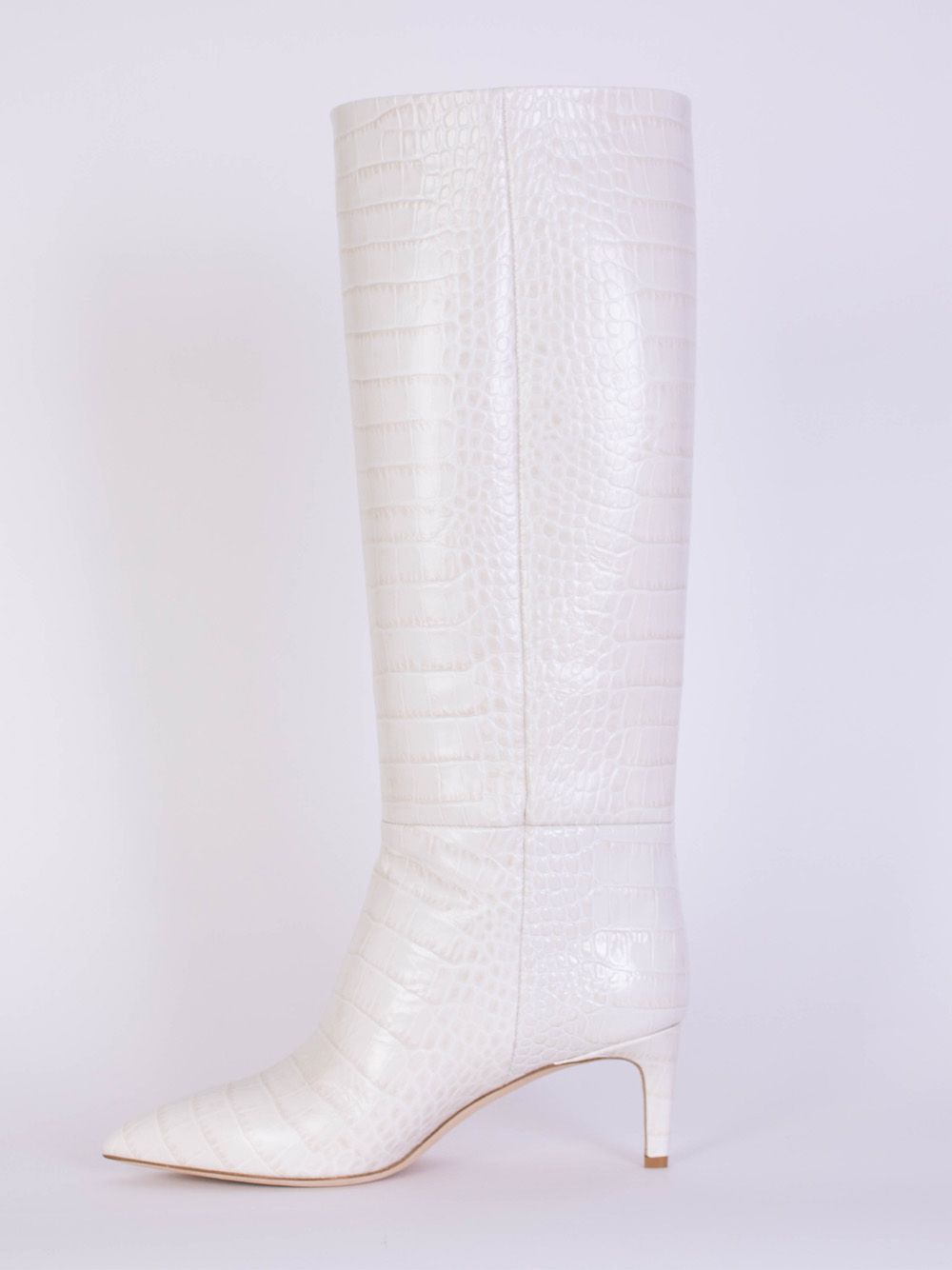 Krokoleder Stiletto 60 Stiefel in Elfenbein