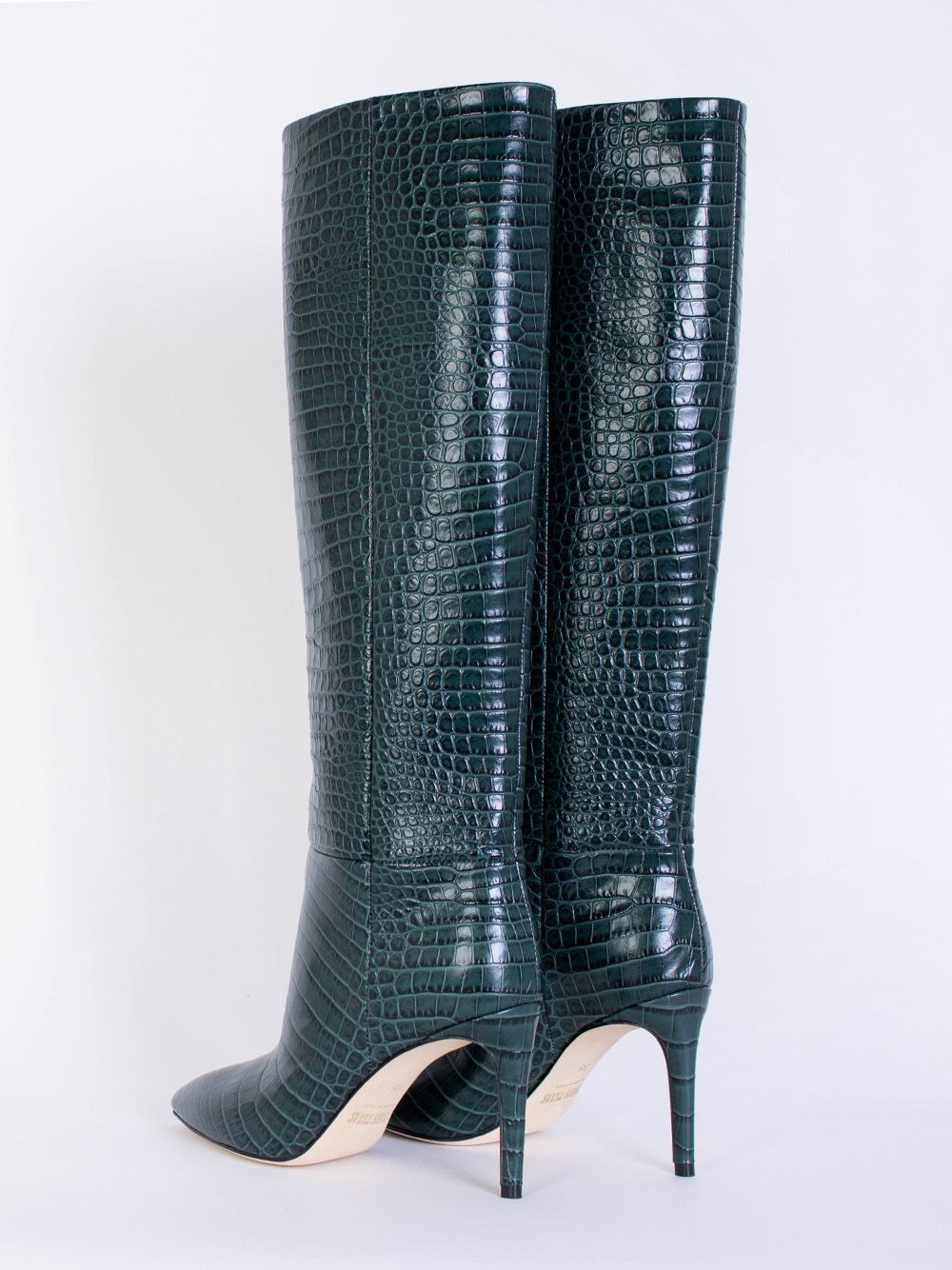 Grüner Stiletto-Stiefel mit Krokolederdruck 85