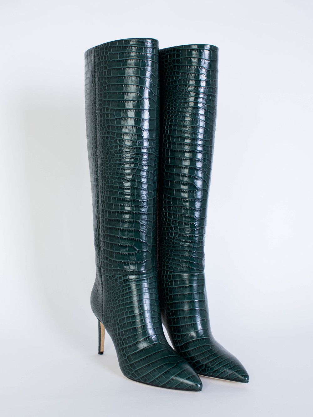 Grüner Stiletto-Stiefel mit Krokolederdruck 85
