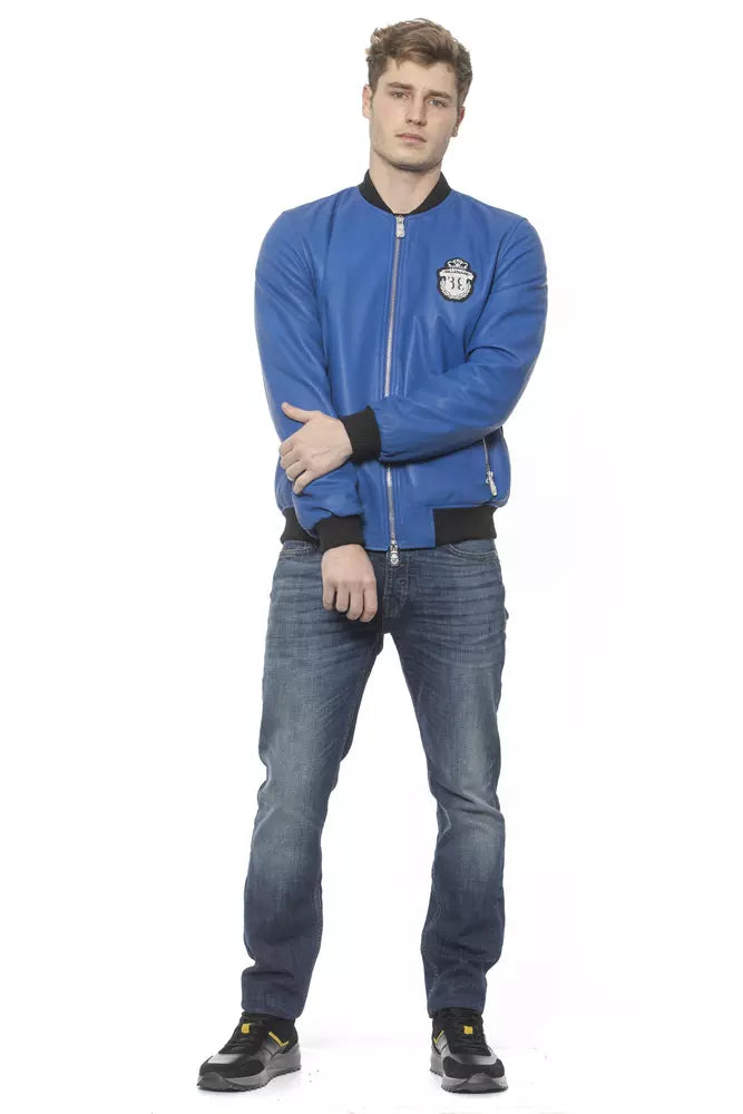 Blaue Lederjacke