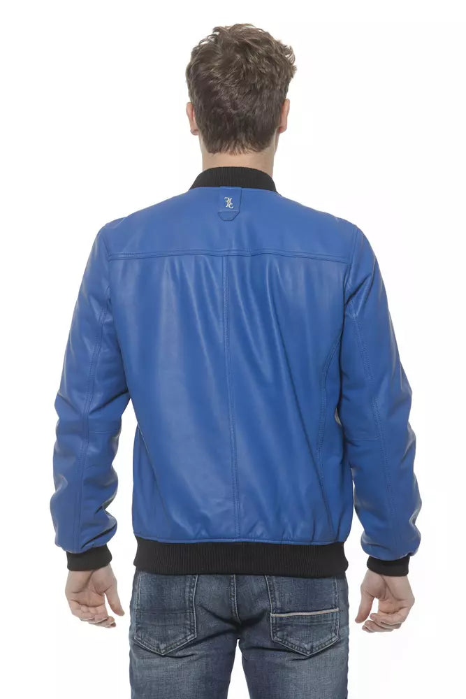 Blaue Lederjacke