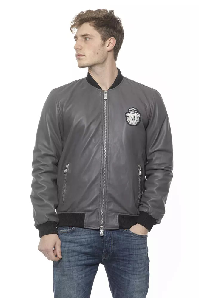 Graue Lederjacke