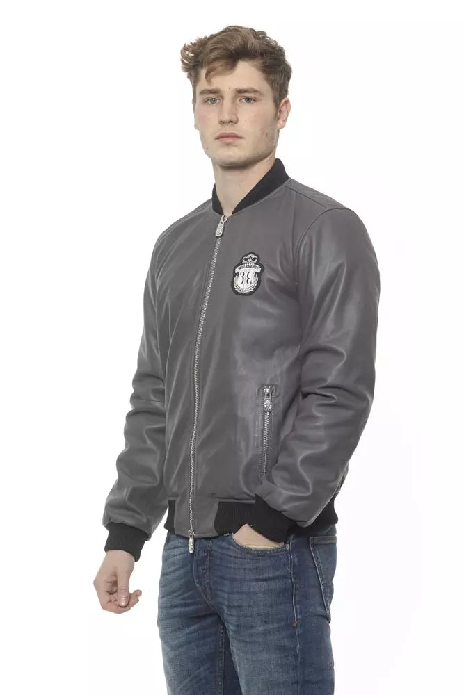 Graue Lederjacke