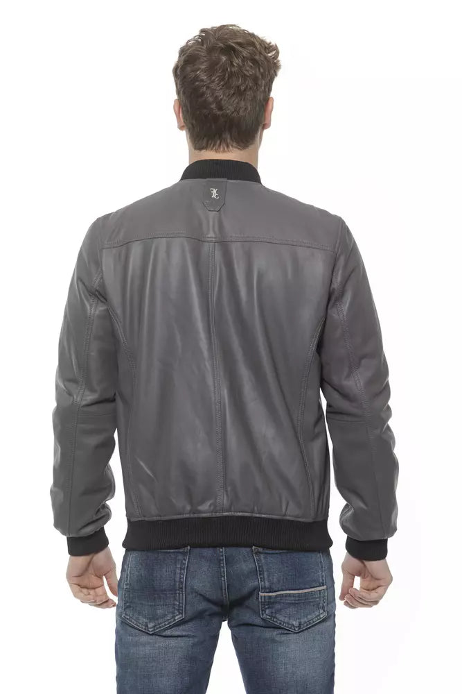 Graue Lederjacke