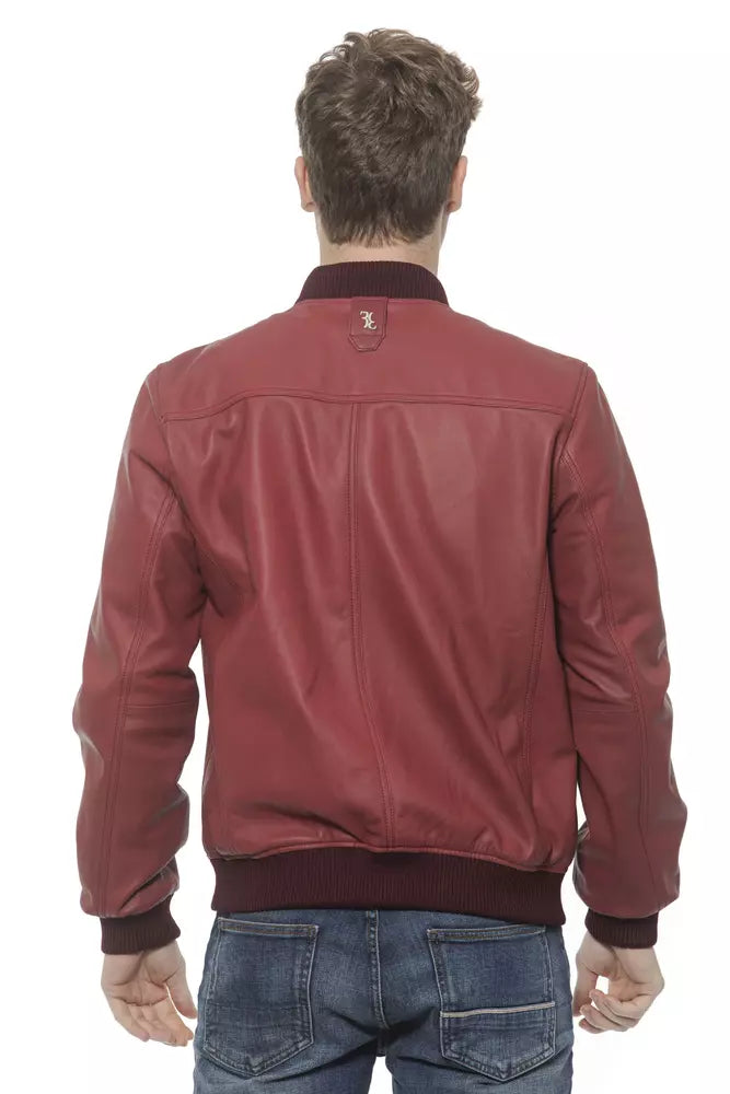 Burgunderfarbene Lederjacke