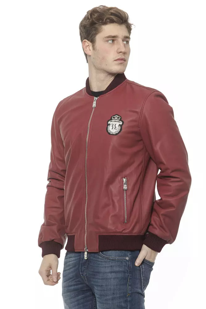 Burgunderfarbene Lederjacke