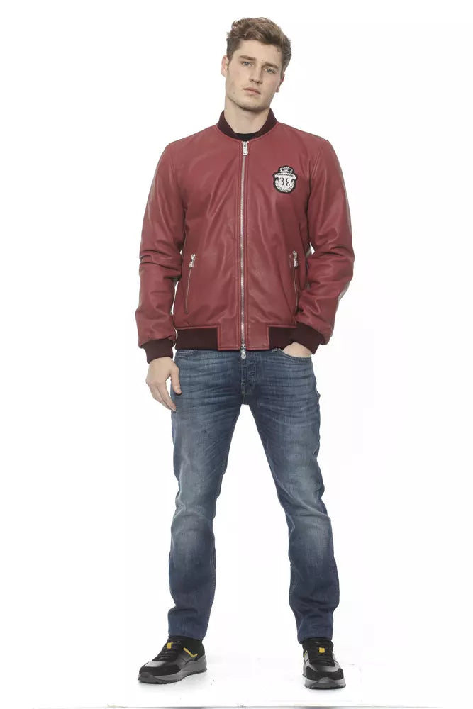 Burgunderfarbene Lederjacke