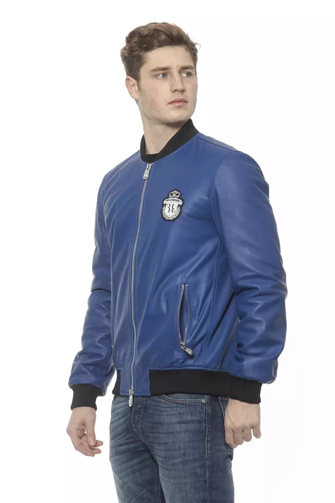 Blaue Lederjacke