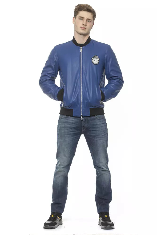Blaue Lederjacke