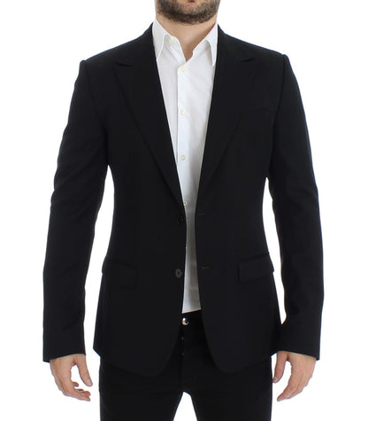 Schwarzer schmal geschnittener Wollblazer