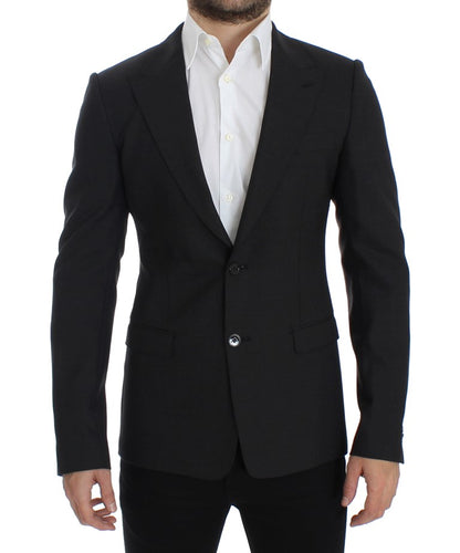 Grauer schmal geschnittener Wollblazer