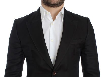 Schwarzer schmal geschnittener Seidenblazer