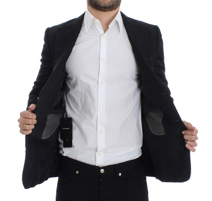 Schwarzer schmal geschnittener Seidenblazer