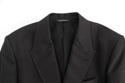 Schwarzer schmal geschnittener Seidenblazer
