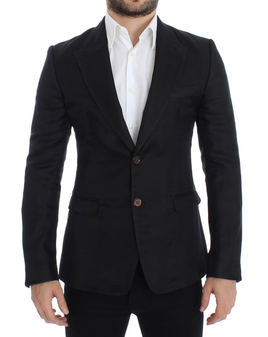 Schwarzer schmal geschnittener Seidenblazer