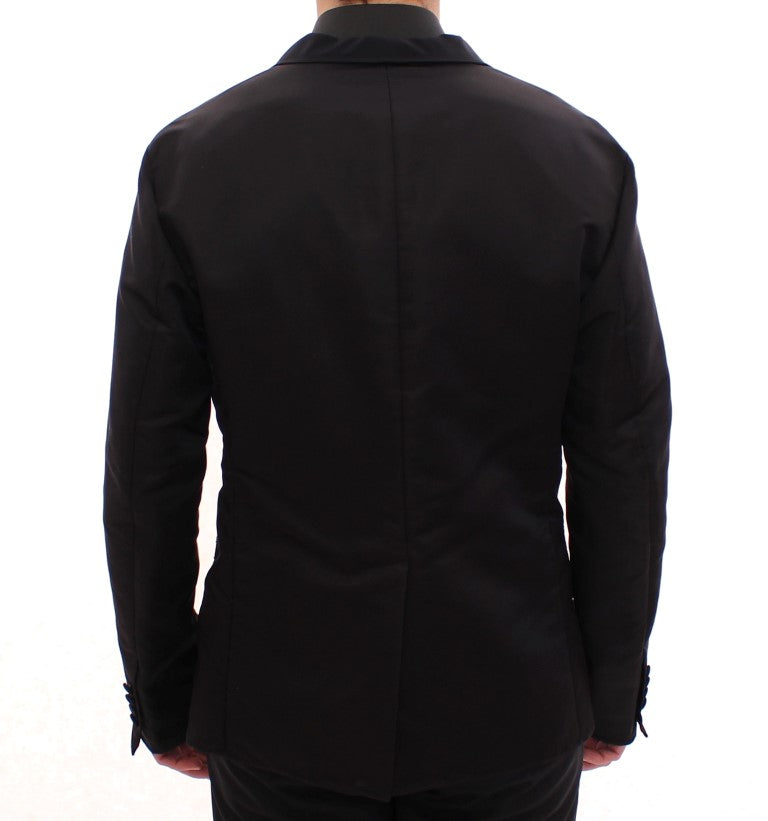 Schwarzer schmal geschnittener Seidenblazer