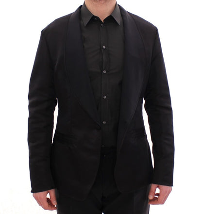 Schwarzer schmal geschnittener Seidenblazer
