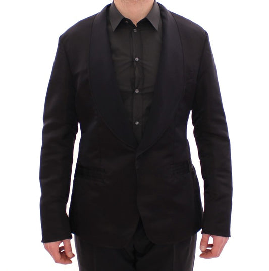 Schwarzer schmal geschnittener Seidenblazer