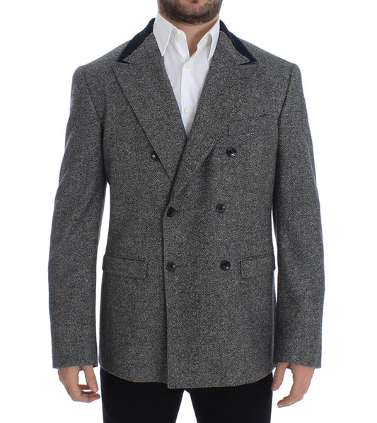 Grauer doppelreihiger Blazer aus Wolle