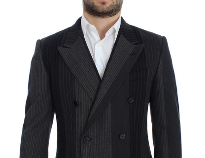 Grauer gestreifter Stretch-Blazer aus Wolle