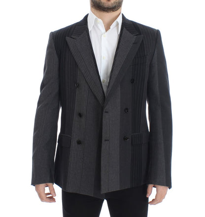 Grauer gestreifter Stretch-Blazer aus Wolle
