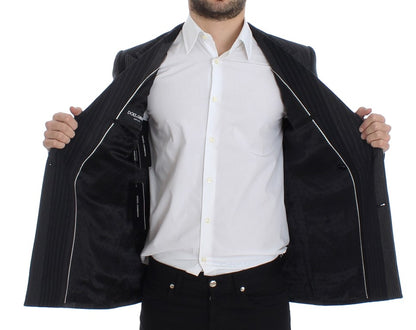 Grauer gestreifter Stretch-Blazer aus Wolle
