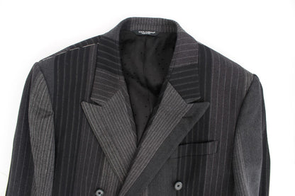 Grauer gestreifter Stretch-Blazer aus Wolle