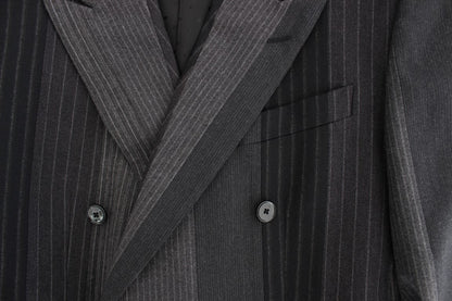 Grauer gestreifter Stretch-Blazer aus Wolle