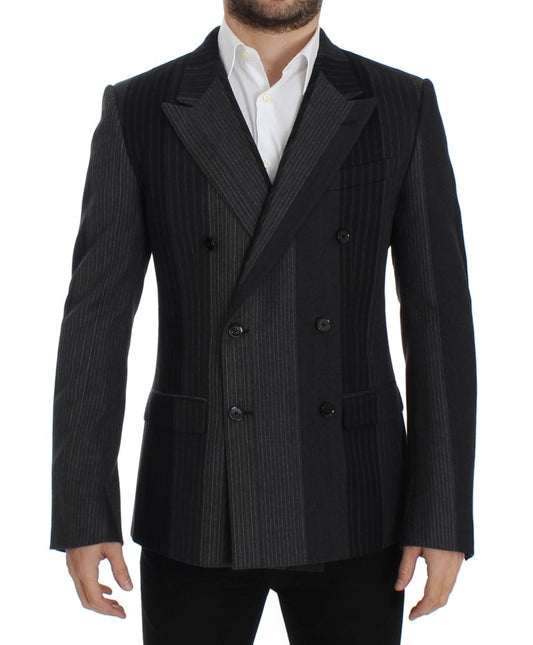Grauer gestreifter Stretch-Blazer aus Wolle