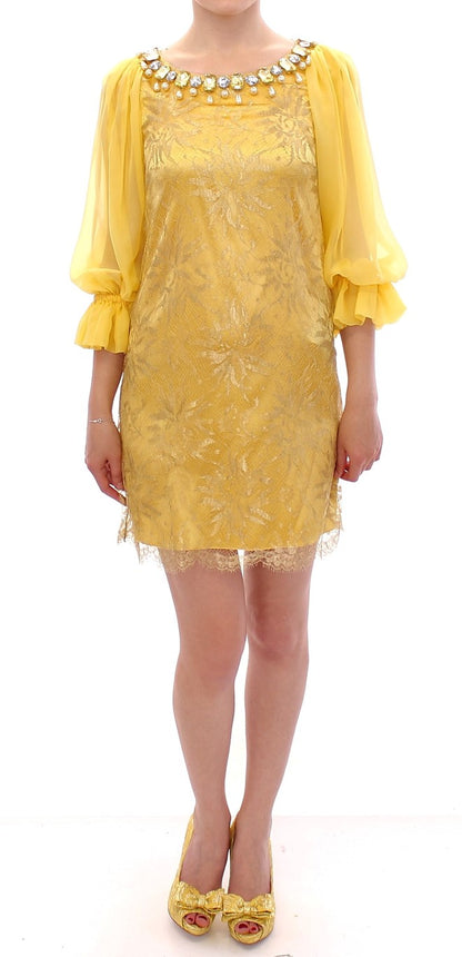 Gelbes Spitzen-Kristall-Minikleid
