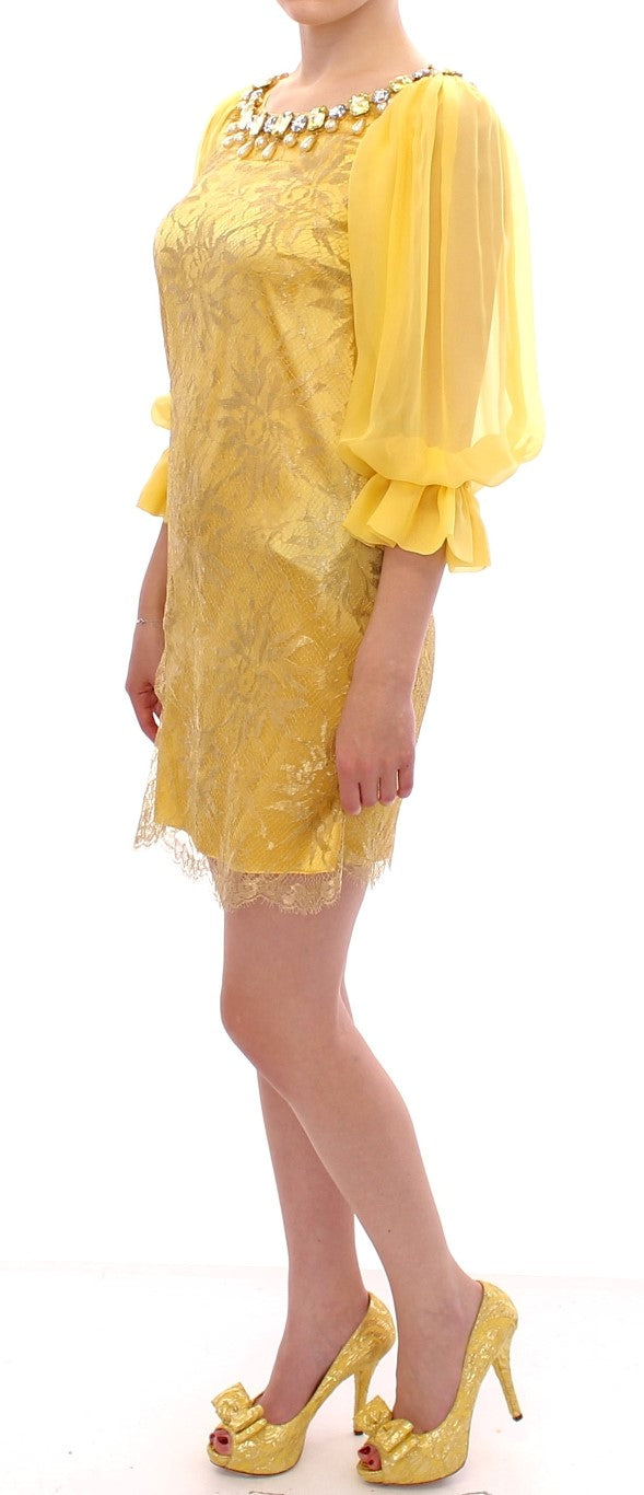 Gelbes Spitzen-Kristall-Minikleid
