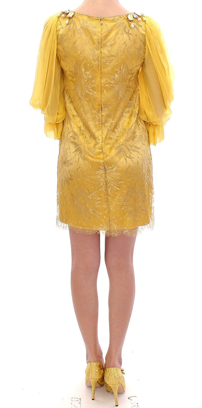 Gelbes Spitzen-Kristall-Minikleid