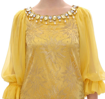 Gelbes Spitzen-Kristall-Minikleid