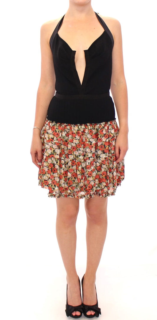 Multicolor geblümtes Kleid mit Neckholder-Ausschnitt