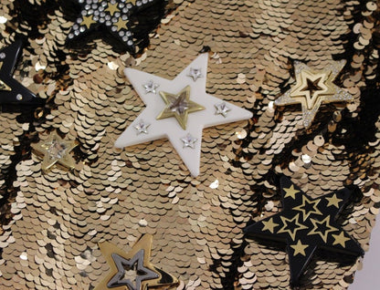 Meisterwerk goldfarbenes Kleid mit Pailletten und Swarovski-Kristallen