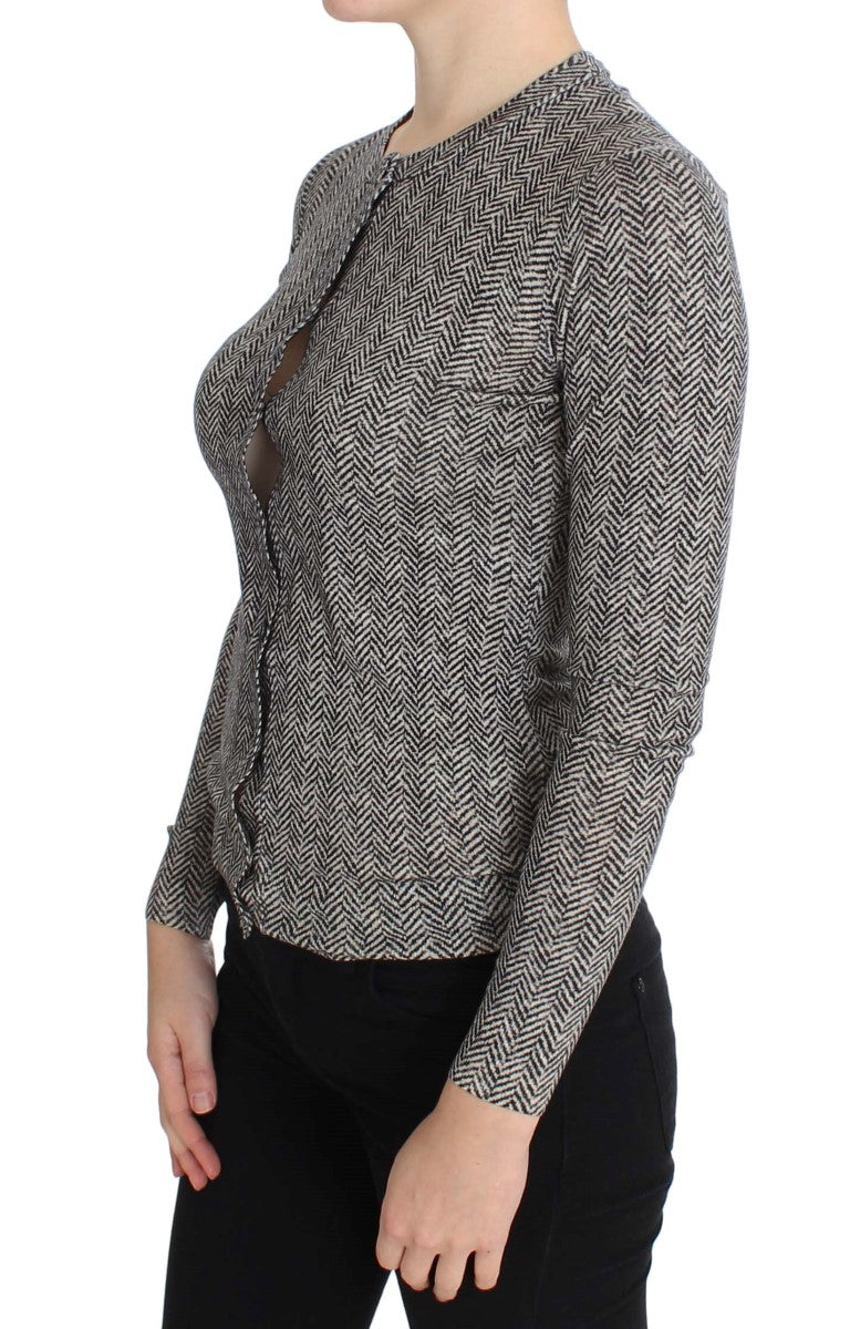Schwarz-Weißes Wolltop Strickjacke Pullover