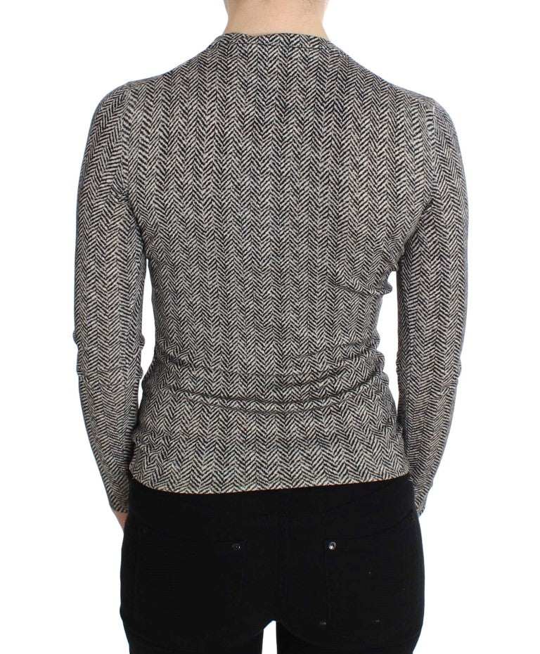Schwarz-Weißes Wolltop Strickjacke Pullover