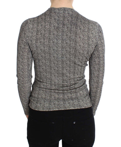 Schwarz-Weißes Wolltop Strickjacke Pullover