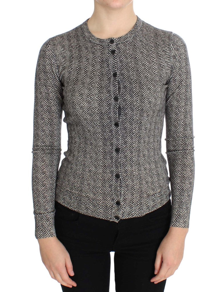 Schwarz-Weißes Wolltop Strickjacke Pullover