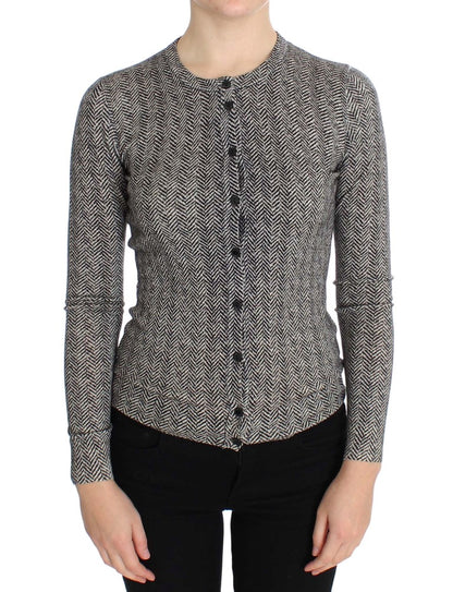 Schwarz-Weißes Wolltop Strickjacke Pullover