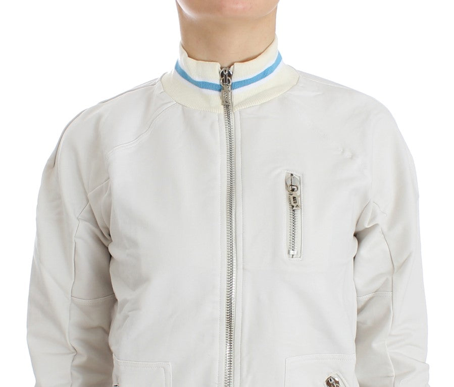 Weißer Mock Zip Cardigan Pullover Pullover