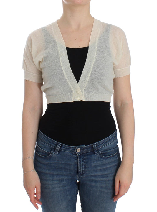 Weißer Woll-Cardigan-Pullover