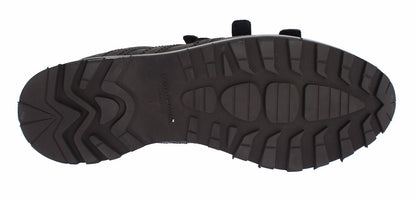 Graue Leder Knöchelriemen Schuhe Stiefel